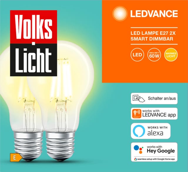 Ledvance - Smart+ Eek: E (a - G) Ac32941 - 2er Smart+ Bt Filament Classic Dimmable Cla60 E27 6 W Warm