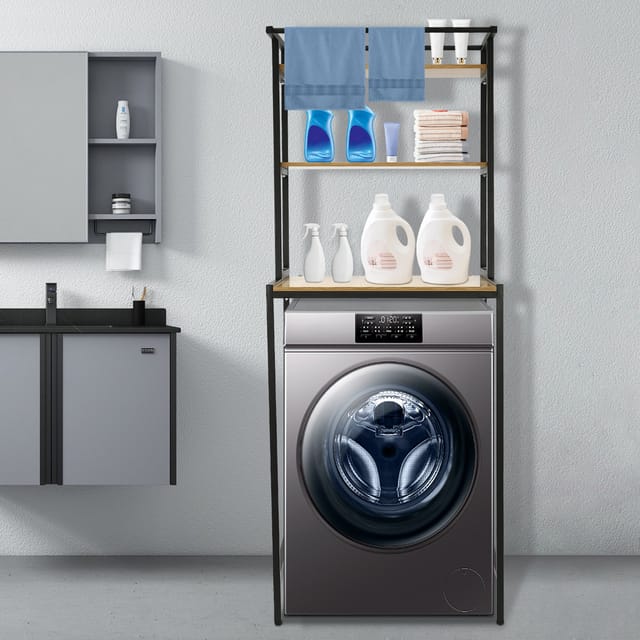 3 Tiers Bathroom Space Saving Organizer Rack Washer+Dryer Storage Shelf & Board, Laundry Rack, Washing Machine Rack Home Bathroom Decor Bathroom