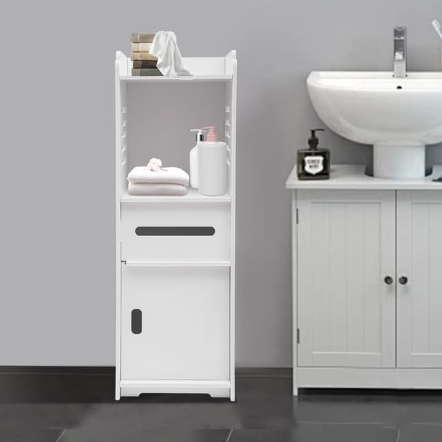 Weiß Badezimmerschrank Freistehendes Bodenregal Schrank ,Toilettenschrank
