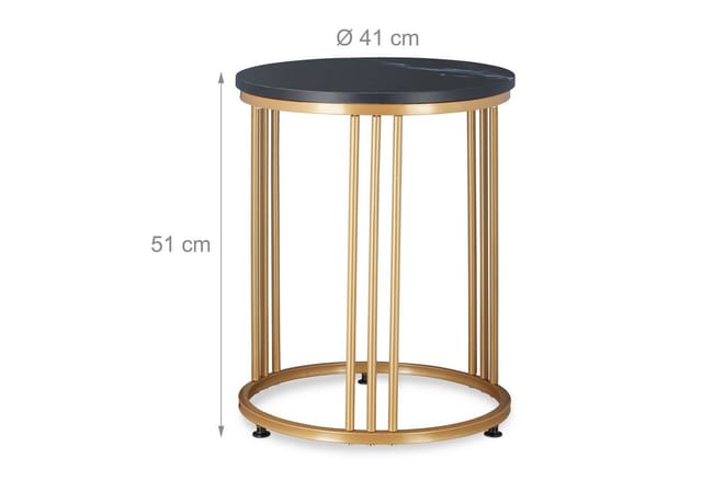 Relaxdays - Beistelltisch marmo, für Wohnzimmer, Metall & mdf, Marmoroptik, runder Sofatisch HxD: 51 x 41 cm, schwarz/gold