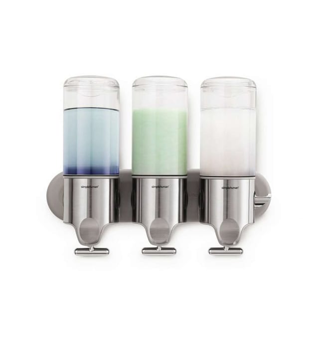 Simplehuman - Seifenspender 3 x 444ml für Wandmontage, Edelstahl, Einhandbedienung