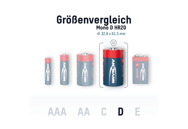 Alkaline Batterien Mono d LR20 1,5V, 8 Stück - Ansmann