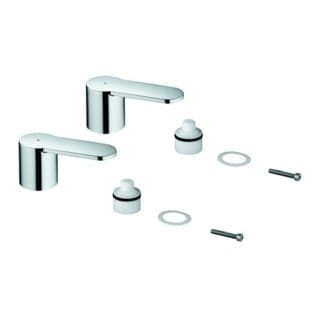 Griffpaar Eurostyle Cosmopolitan, Metall, Markierung Blau/Rot, für 3-Loch Waschtischbatterie, StarLight Oberfläche, Chrom - Grohe