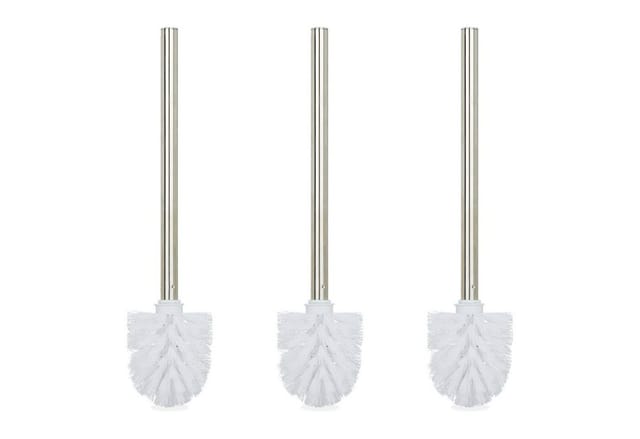 Relaxdays Toilettenbürste, 3er Set, WC-Bürste, Ersatz, abnehmbarer Bürstenkopf, Klobürste Edelstahl, HxD 35 x 8 cm, weiß