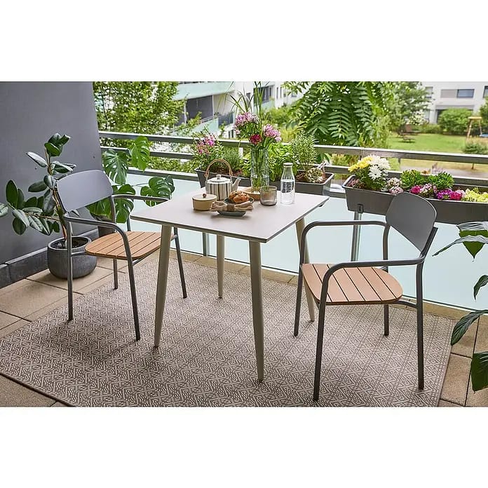Sunfun Balkonmöbel-Set Solo/Gastro (3 -tlg., Sintered Stone, Polywood, Olefin, Night-Grey/Light-Greige)