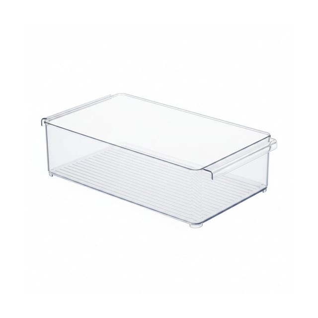 Relaxdays - Kühlschrank Organizer, Aufbewahrung von Lebensmitteln, hbt: 10x20,5x36,5 cm, Küchenbox mit Griff, transparent