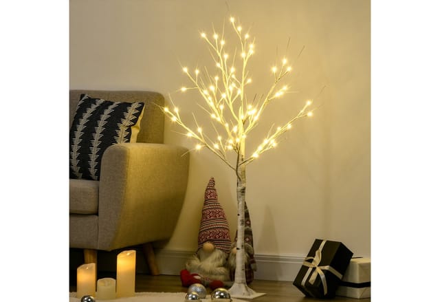 HOMCOM 120 cm Kunstbaum mit LED Birken Kunstbirke