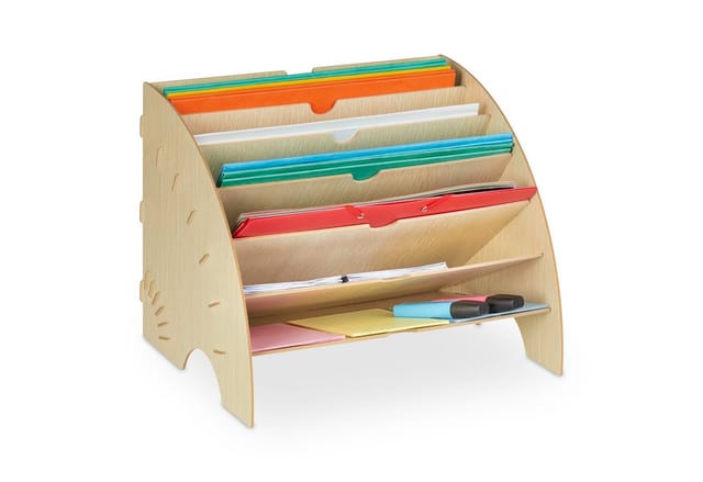 Dokumentenablage, 6 Ablagefächer, din A4, HxBxT 27 x 34 x 27 cm, Büro & Schule, Büro-Organizer, mdf, hellbraun - Relaxdays