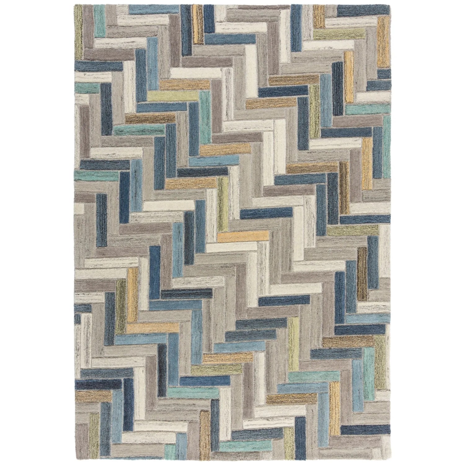 Flair Rugs Wollteppich Russo 120 cm x 170 cm Blau-Grau