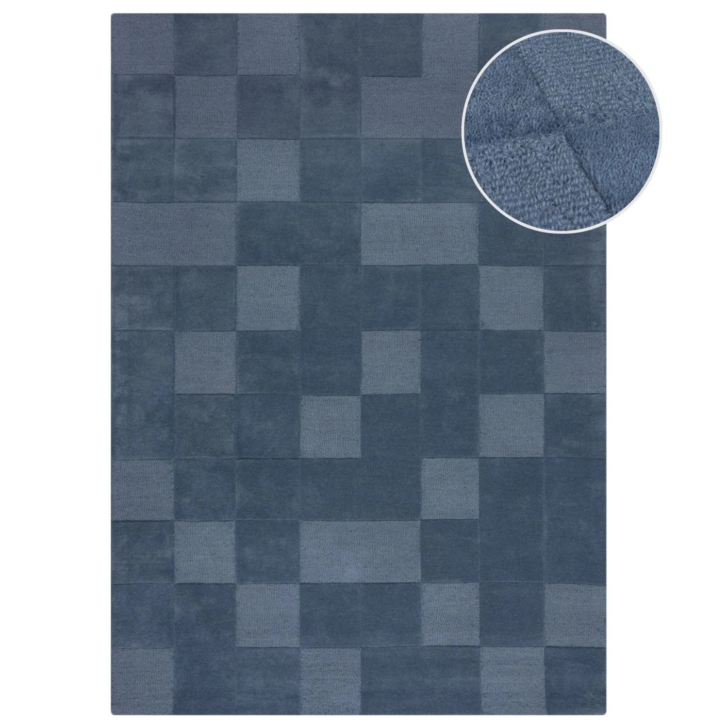 Flair Rugs Wollteppich Checkerboard 120 cm x 170 cm Blau