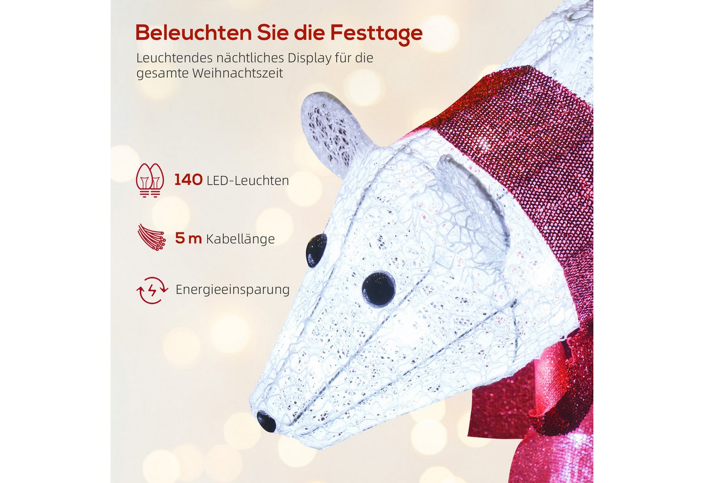 Outsunny Weihnachtsbeleuchtung Kunststoff Metall 80L x 30B x 60H cm Weiß Bild 5