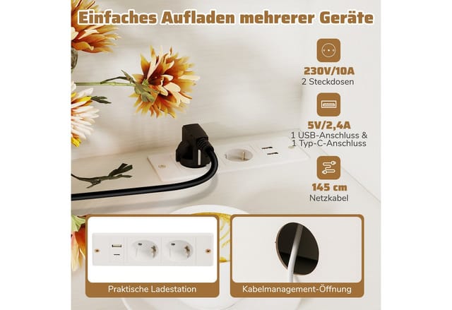 Costway Küchenschrank Buffetschrank mit Ladestation Weiß 168 cm