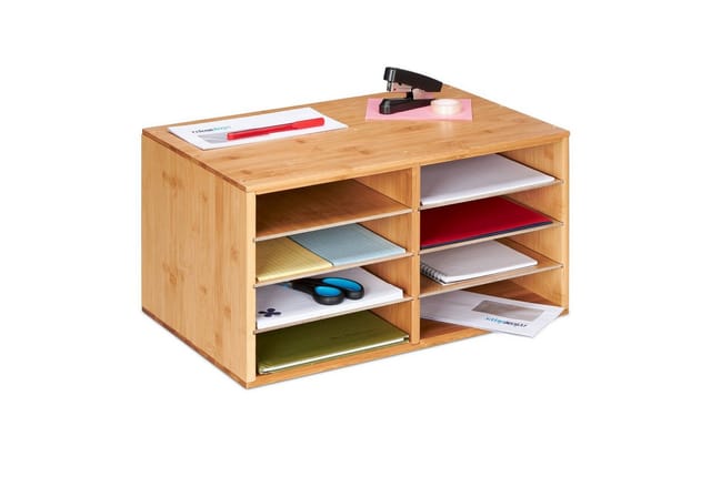 Dokumentenablage Bambus, din A4, 8 Fächer, Büro Organizer, HxBxT: 25 x 49 x 31 cm, Schreibtischablage, natur - Relaxdays