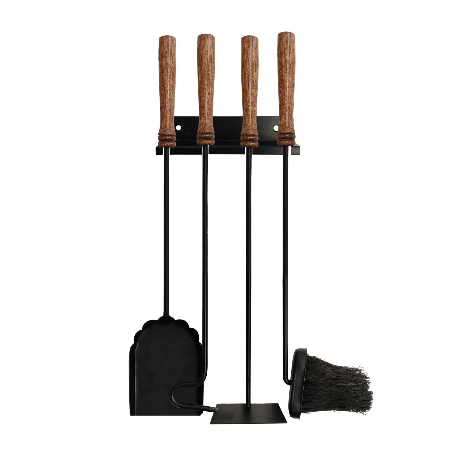 Relaxdays Kaminbesteck Set Stahl Mangoholz Schwarz Braun Wandmontage 4 cm x 20 cm x 4,5 cm 1,5 kg