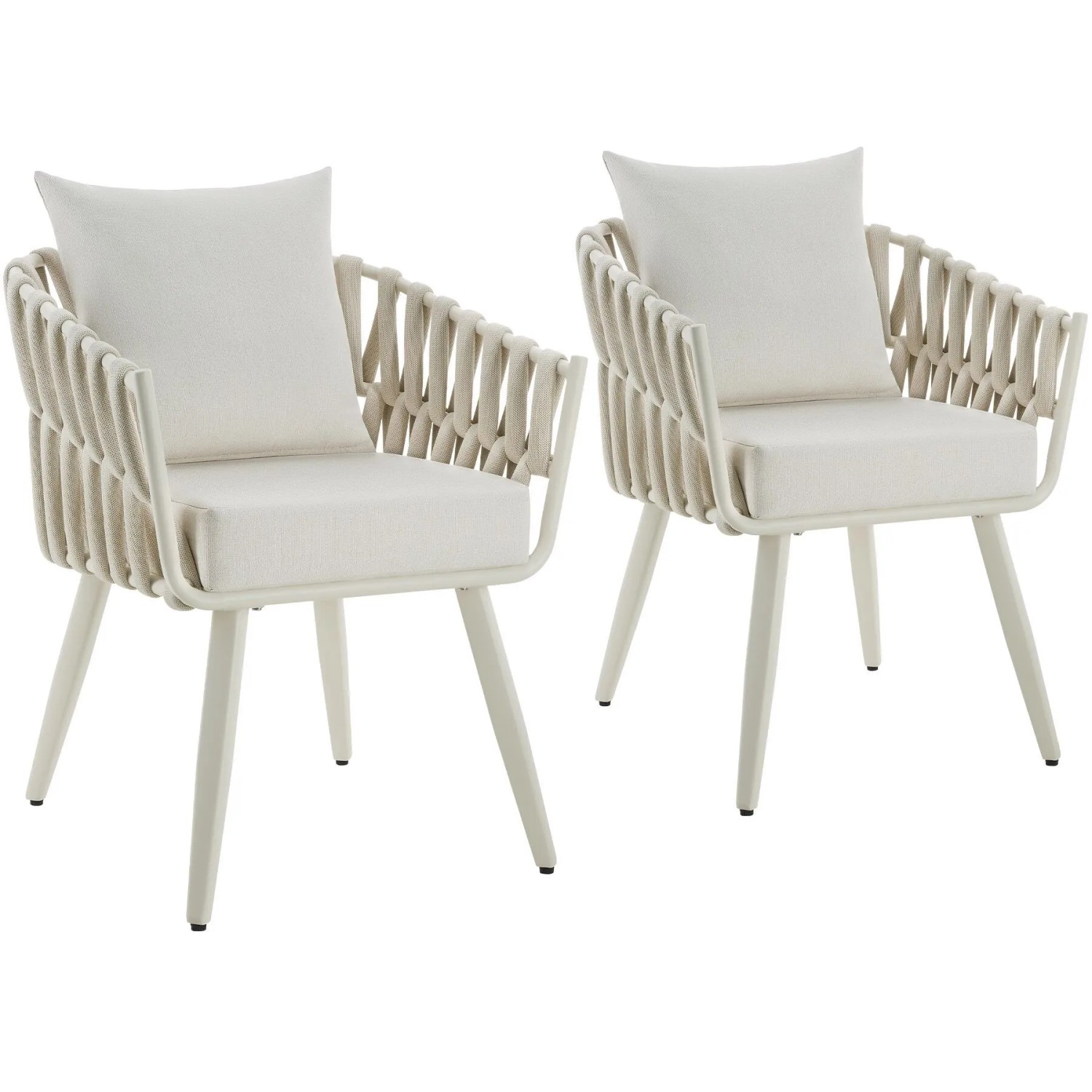 Tectake Aluminium Stuhl Lugano Im Rope Design Wetterfest und Uv Beständig 2Er Set 65 5 x 62 5 x 75 cm Beige