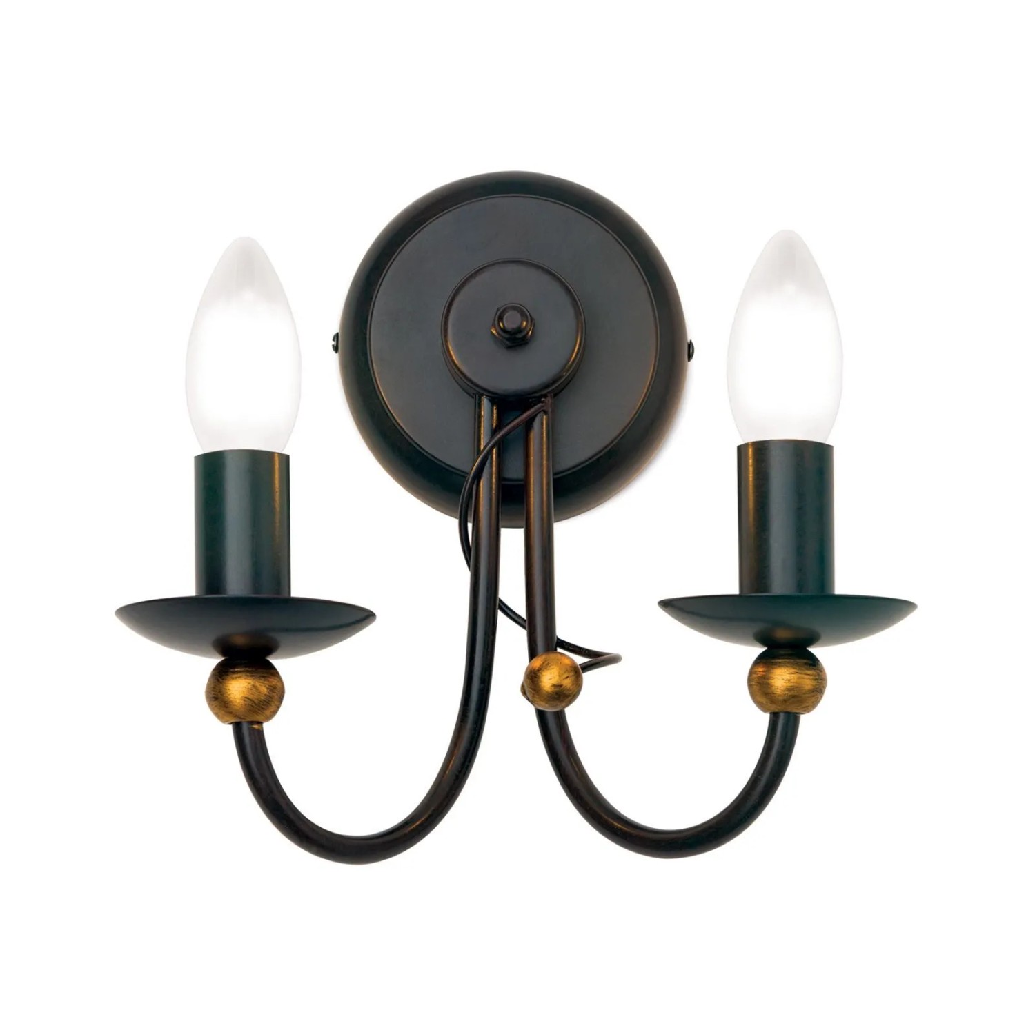 Orion Leuchten Wandleuchte 2-flammig E14 40W Geschwungen Antik-Braun Gold
