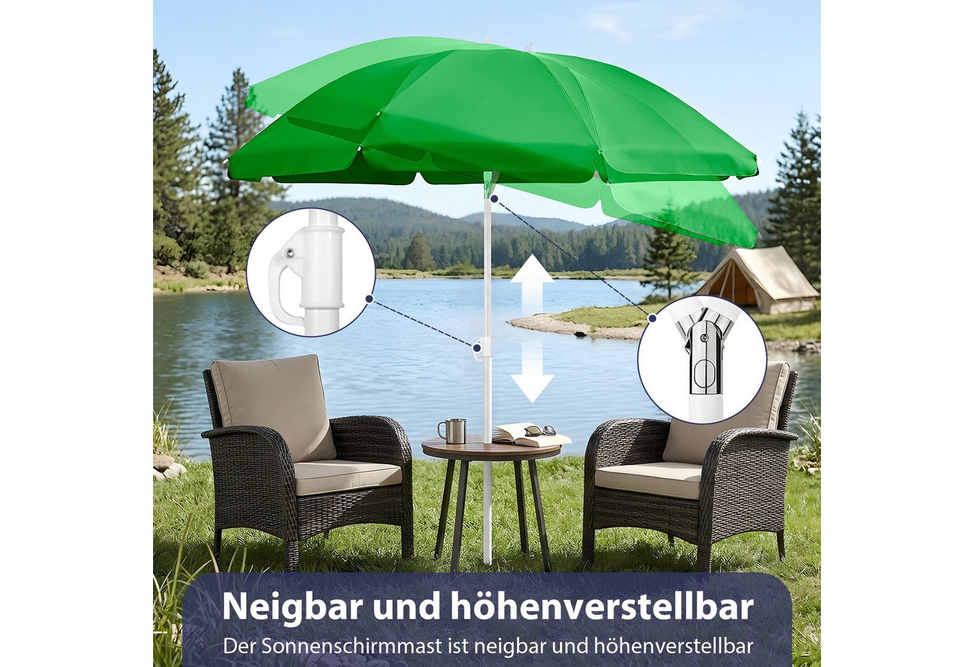 Sunula Balkonschirm 140 cm Rund Höhenverstellbar mit Schutzhülle Bild 4