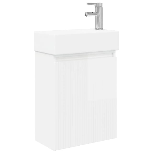 vidaXL Badezimmer Waschtischunterschrank mit Wasserhahn Hochglanz Weiß 889455