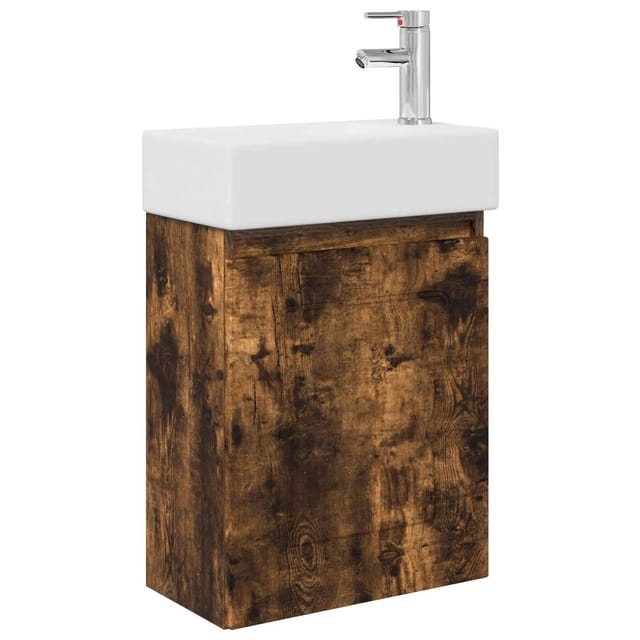 vidaXL Badezimmer Waschtischunterschrank mit Wasserhahn Räuchereiche 889476