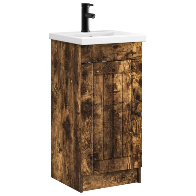 vidaXL Badezimmerschrank mit Waschbecken Geräucherte Eiche 890029