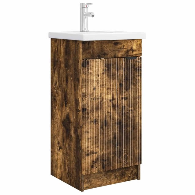 vidaXL Badezimmerschrank mit Waschbecken Geräucherte Eiche 890089