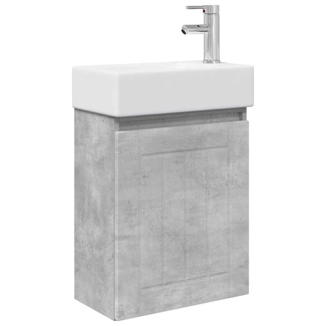 vidaXL Badezimmer Waschtischunterschrank mit Wasserhahn Betongrau 889494