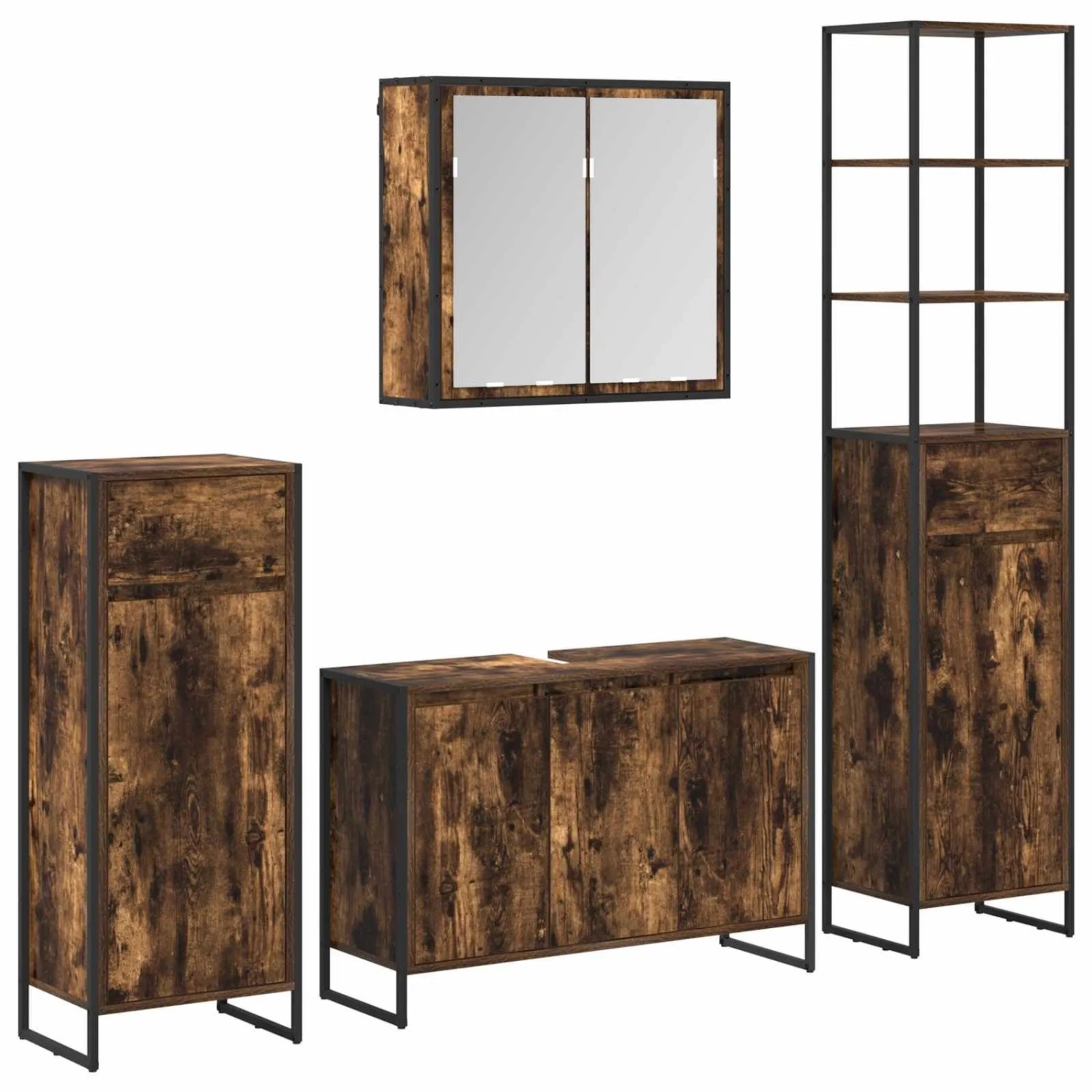 vidaXL Badezimmermöbel-Set 4 Stk. Räuchereiche Holzwerkstoff 3403048