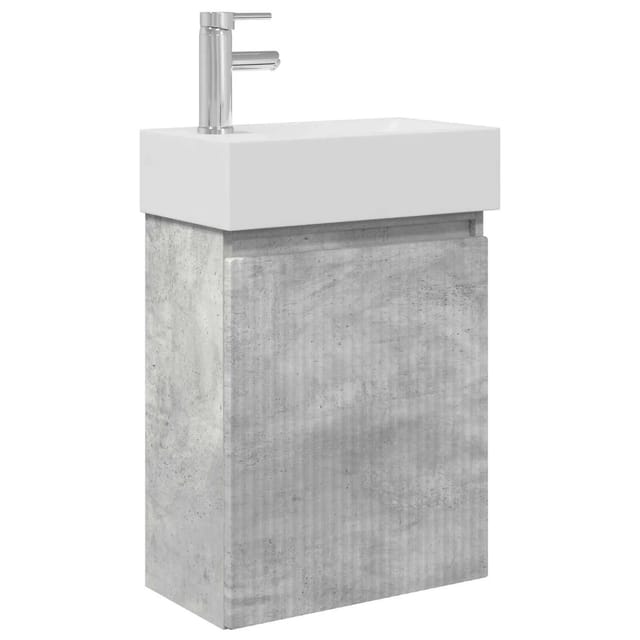 vidaXL Badezimmer Waschtischunterschrank mit Wasserhahn Betongrau 889444