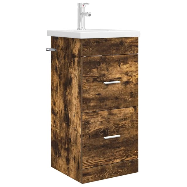 vidaXL Badezimmerschrank mit Waschbecken Geräucherte Eiche 890700