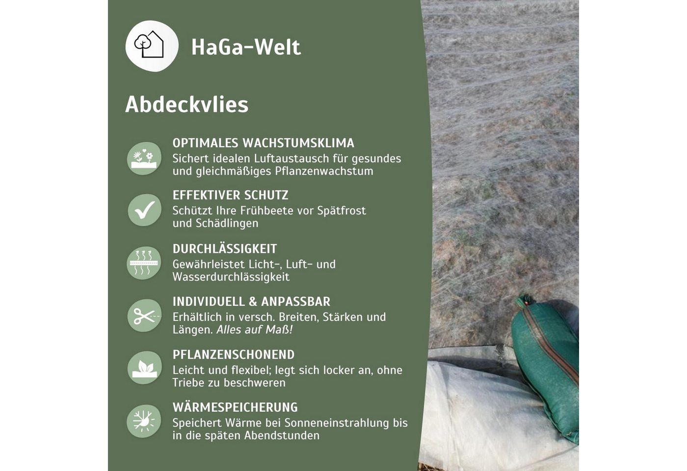 Haga - abdeckvlies 19g/m² 1,6m Br. (Meterware) Ernte-Verfrühungsvlies Ernteschutz Vlies Bild 4