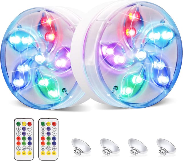 Vtizikl Jardin piscine Lumière LED de plongée, lumière sous-marine IP68 étanche multicolore LED avec 2 télécommandes (lot de 2)