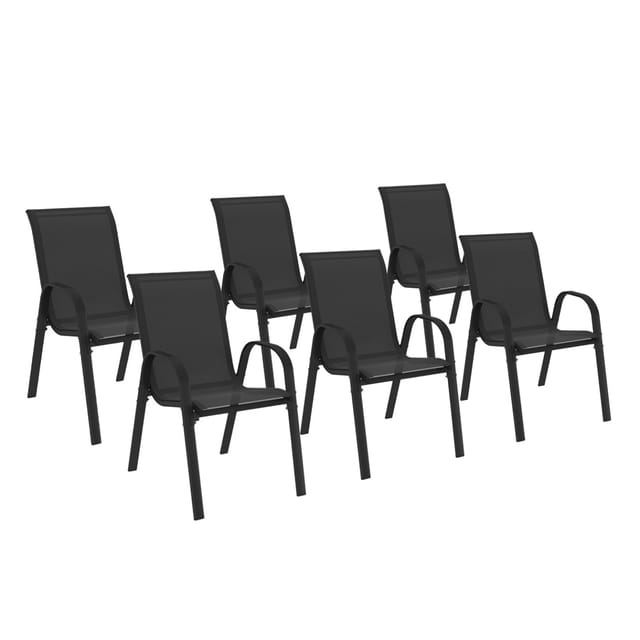 Idmarket - Set aus 6 stapelbaren Gartenstühlen lyma aus Metall und Textilene in Schwarz