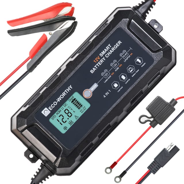 Eco-worthy - 10A 12V Batterie Ladegerät Halter für Bleisäure LiFePO4 Batterie Auto Motorrad