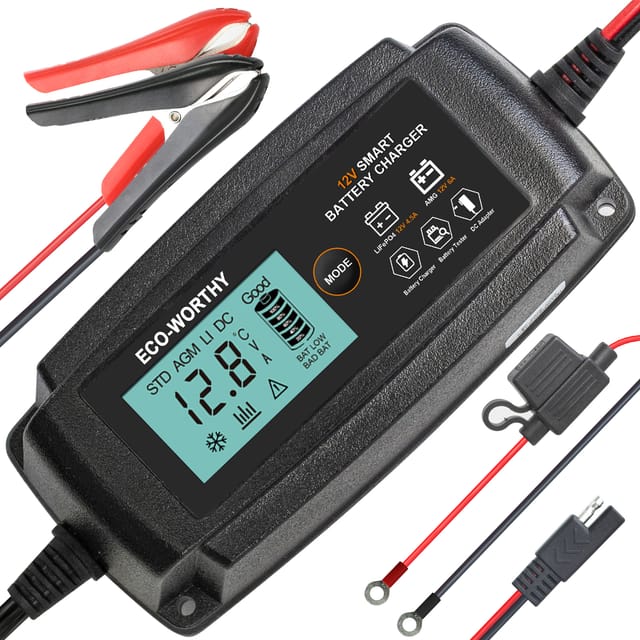 12v 5a Lifepo4 Batterieladegerät Mit Intelligenter Erkennung Und Sae-anschluss Ist Plug-and-play-laden Und Warten Für Autos, Motorräder, Rasenmäher, Wasserfahrzeuge Und Mehr. - Eco-worthy