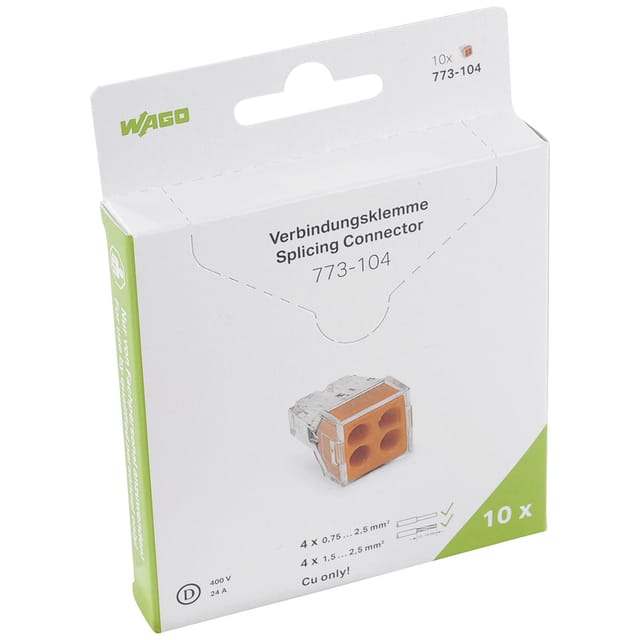 Wago - Dosenklemme starr: 0.75-2.5 mm² Polzahl: 4 10 St. Transparent, Orange