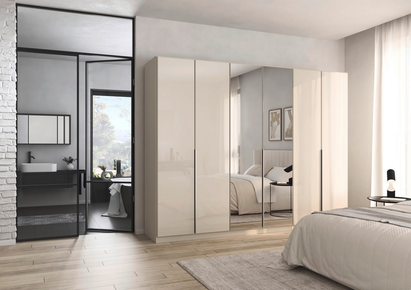 OTTO home Drehtürenschrank Kleiderschrank Schrank Garderobe AGORDO mit Glasfront und Spiegel (in zwei Griff-Farben, Breiten 91-405 cm) durchdachte Innenausstattung, in 8 Breiten und 2 Höhen MADE IN GERMANY Bild 5