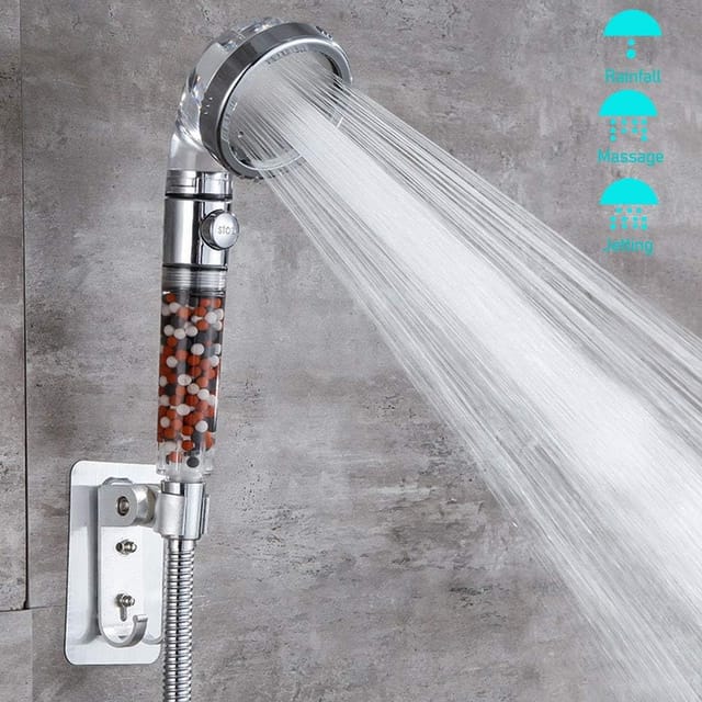 Vtizikl Pomme De Douche Anti-calcaire Haute Pression Spa Avec Douchette À Main Arrêt D'Eau 3 Modes De Pulvérisation À Économie D'Eau Filtre À Main Ou Mural Abs