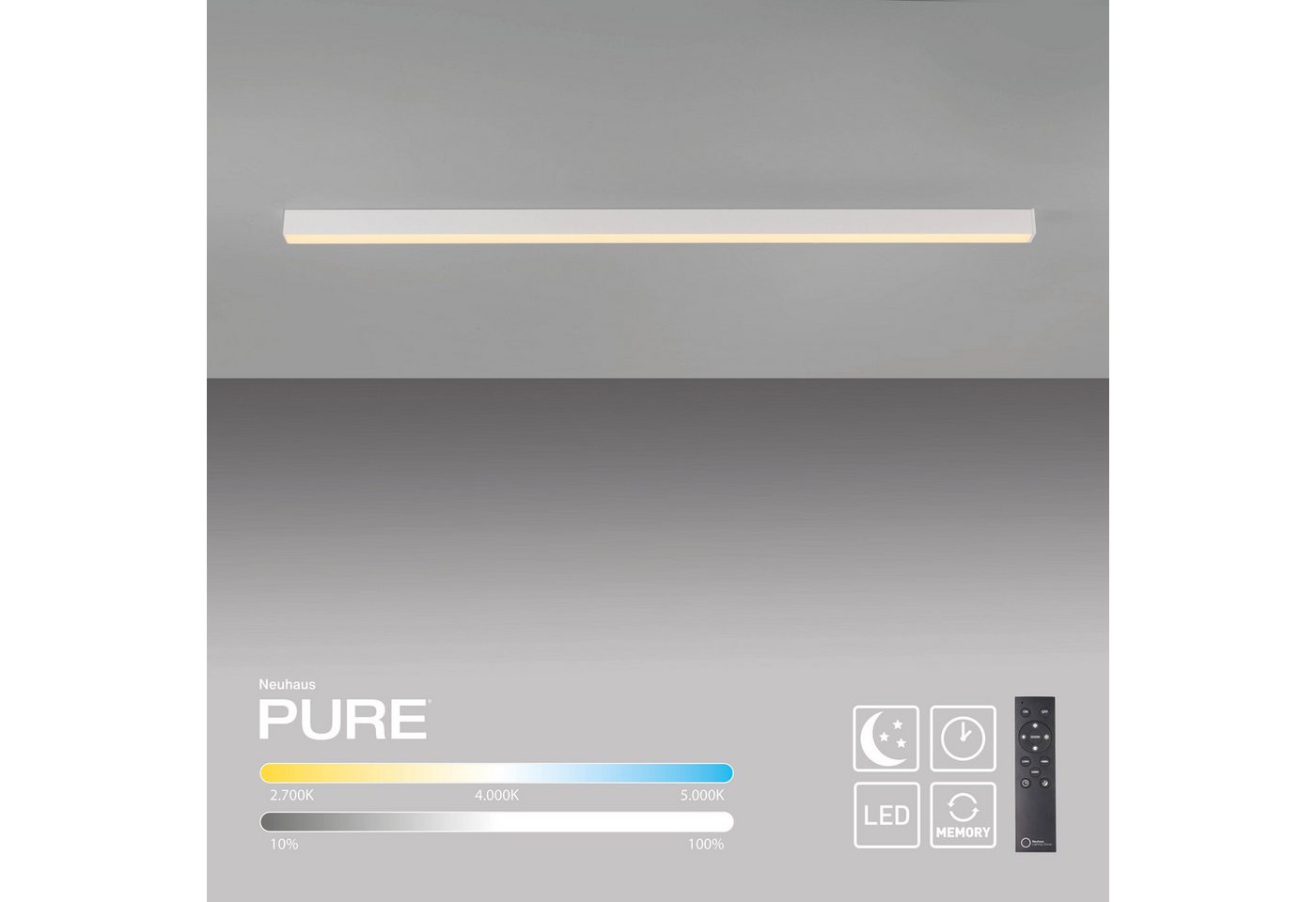 Neuhaus PURE LED Deckenleuchte PURE Lines Straight, CCT - über Fernbedienung, LED fest integriert, warmweiß - kaltweiß, Dimmbar über Fernbedienung, CCT, Memoryfunktion Bild 4