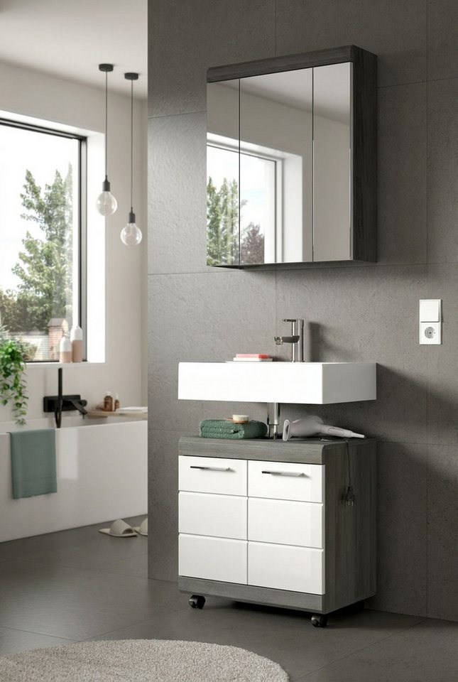 welltime Waschbeckenunterschrank SIENA, Breite 60cm, 2 Türen, auf Rollen, MDF-Front (TOPSELLER!, mit Siphonausschnitt 10x25 cm) in verschiedenen Farben erhältlich, Badmöbel, Badschrank, Kommode, Bad Bild 3