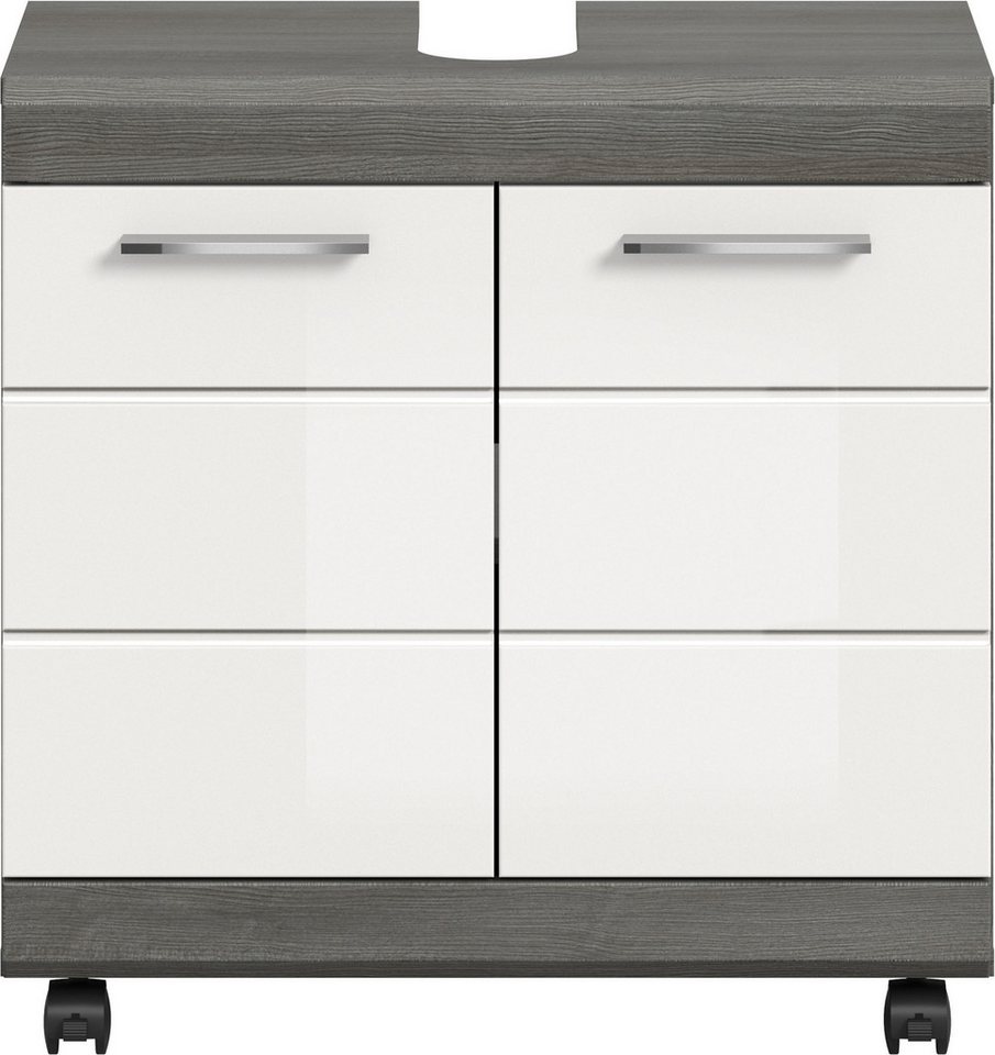 welltime Waschbeckenunterschrank SIENA, Breite 60cm, 2 Türen, auf Rollen, MDF-Front (TOPSELLER!, mit Siphonausschnitt 10x25 cm) in verschiedenen Farben erhältlich, Badmöbel, Badschrank, Kommode, Bad Bild 4