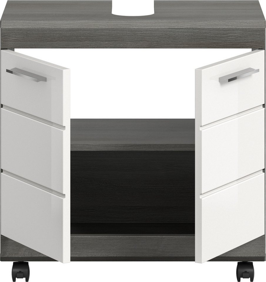 welltime Waschbeckenunterschrank SIENA, Breite 60cm, 2 Türen, auf Rollen, MDF-Front (TOPSELLER!, mit Siphonausschnitt 10x25 cm) in verschiedenen Farben erhältlich, Badmöbel, Badschrank, Kommode, Bad Bild 5