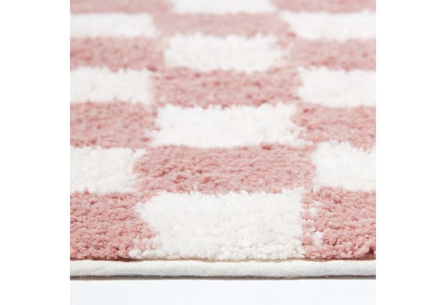 Karierte Rutschfeste Badematte 100% Baumwolle, altrosa und weiß - Homescapes