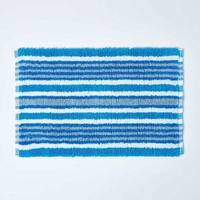 HOMESCAPES Badvorleger blau, schwarz, weiss gestreift 40 x 60 cm 100% Baumwolle