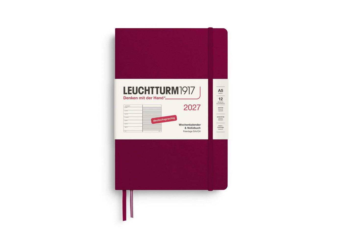 Leuchtturm1917 Taschenkalender Wochenkalender 2027 & Notizbuch Medium A5 Hardcover Port Red