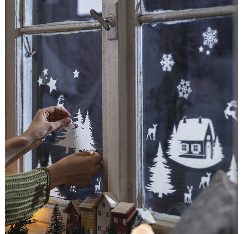 Home-trends24.de Fenstersticker Fenstersticker Weihnachten Winter Kinder Deko Fensterdeko Weiß, Wiederverwendbar