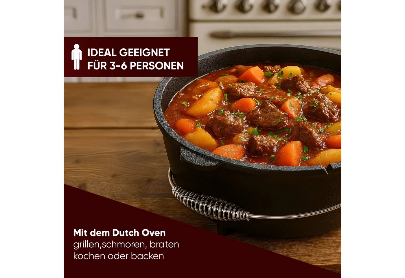 GUSSKÖNIG Grilltopf GUSSKÖNIG Dutch Oven Topf mit Füßen 7Liter+Pflegepaste