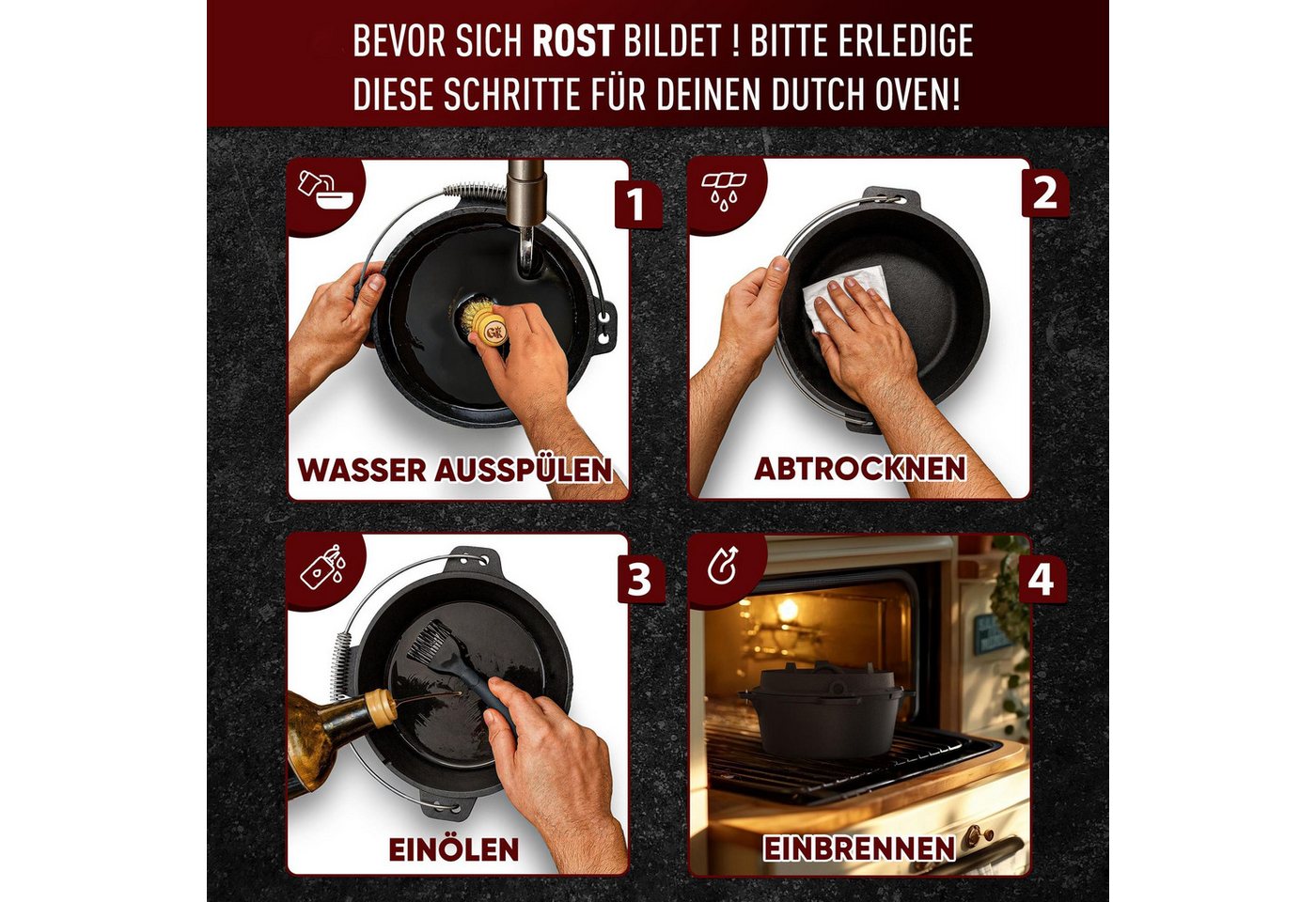 GUSSKÖNIG Grilltopf GUSSKÖNIG Dutch Oven Topf mit Füßen 7Liter+Pflegepaste Bild 4
