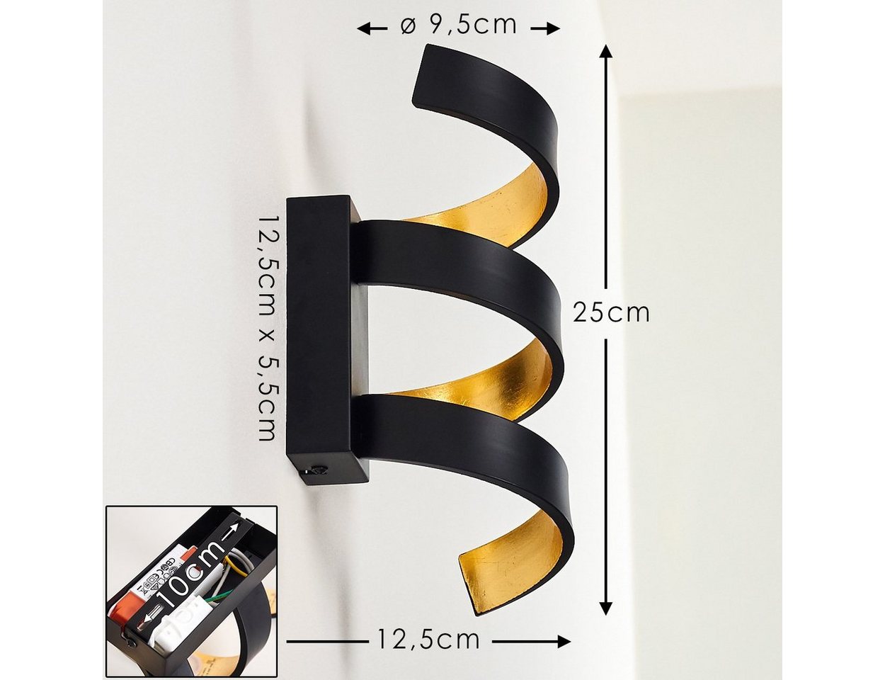hofstein Wandleuchte »Delia« LED Wandlampe aus Metall in Schwarz/Gold, 3000 Kelvin, 3x3 Watt, 450 Lumen, Innen. Lichteffekt an der Wand