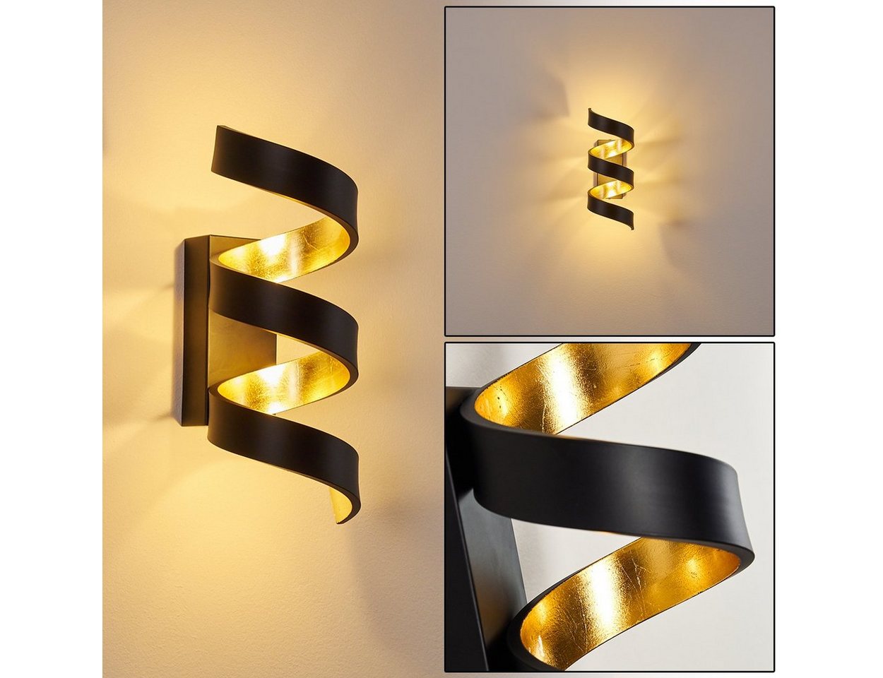 hofstein Wandleuchte »Delia« LED Wandlampe aus Metall in Schwarz/Gold, 3000 Kelvin, 3x3 Watt, 450 Lumen, Innen. Lichteffekt an der Wand Bild 5