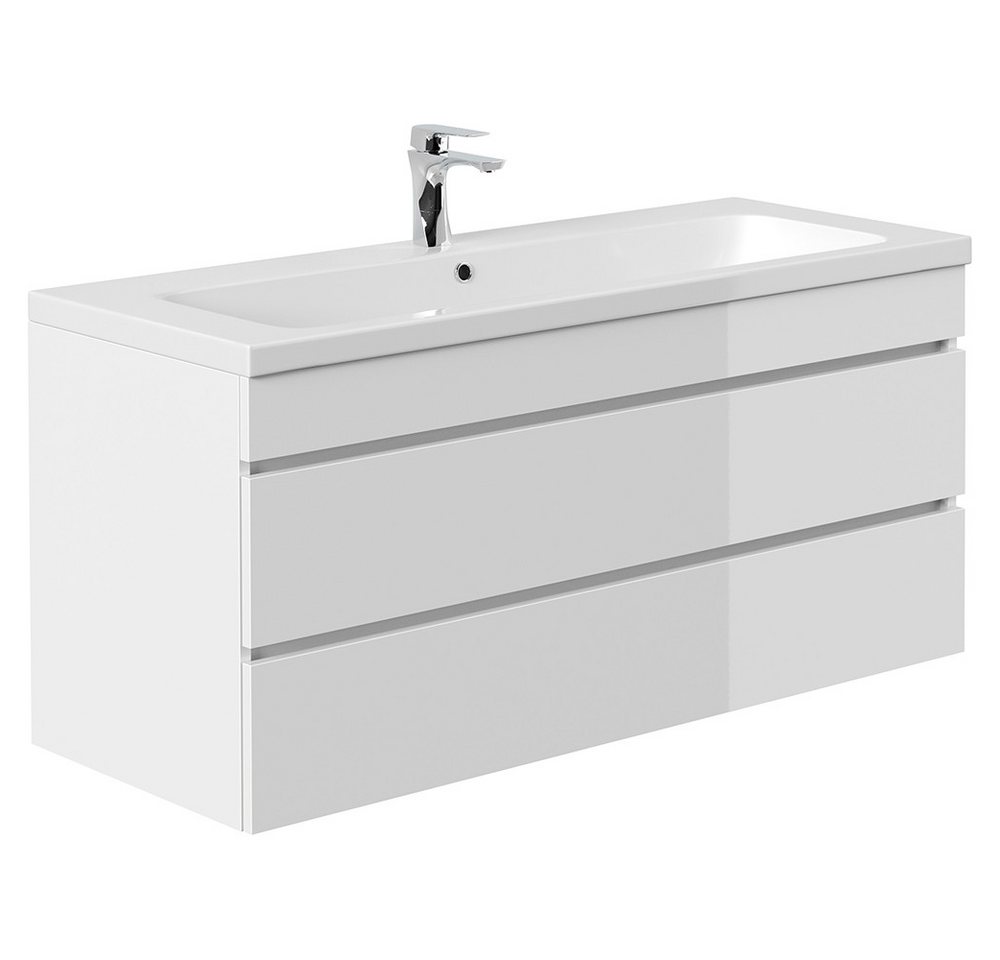 Lomadox Waschtisch FROME-02, 120 cm, hängend, weiß Hochglanz, mit 2 Schubladen